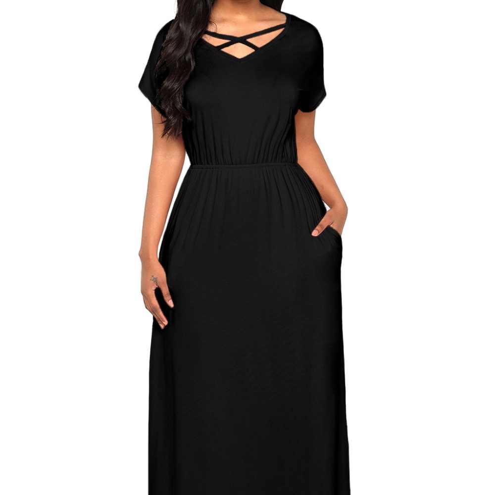 Maxine Crisscross V Neck Short Sleeve Maxi…